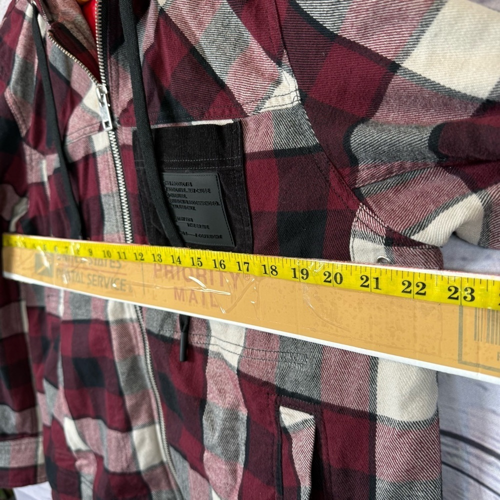 DIESEL Men’s Jacket Zip-Up Hoodie J Vasilevich Red Black Plaid Size S - Picture 8 of 9